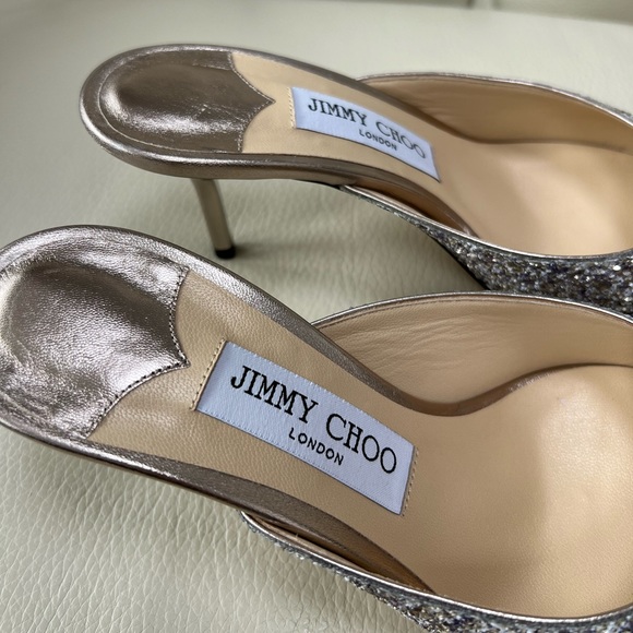 New in Box Jimmy Choo Silver Glitter Leather Sandals Heels Platinum 38 - Picture 4 of 6
